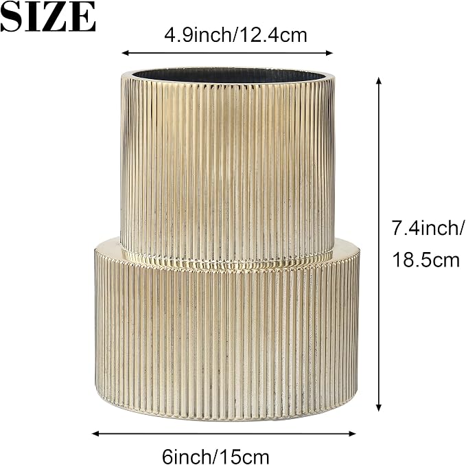 Ribbed Glass Vase, Flower Vase, Fluted Gold Vases - Image 6