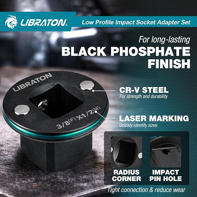 LIBRATON Low Profile Impact Socket Adapter Set, Ratchet and Drill - Image 7