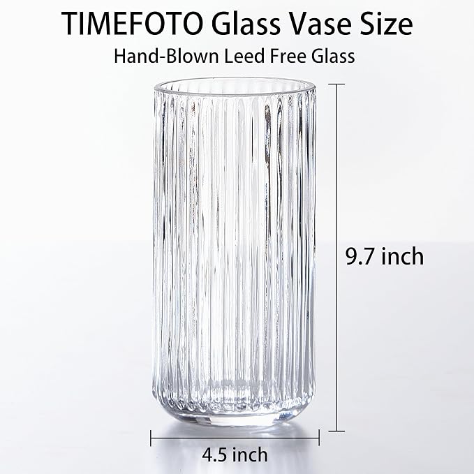 Clear Glass Flower Vase for Pampas Grass, 10 inch Medium Decorative Centerpiece - Image 3