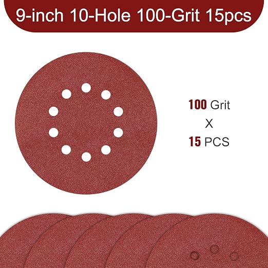 9 Inch 10 Holes Sanding Disc 100 Grit Drywall Sandpaper 15pcs - Image 2