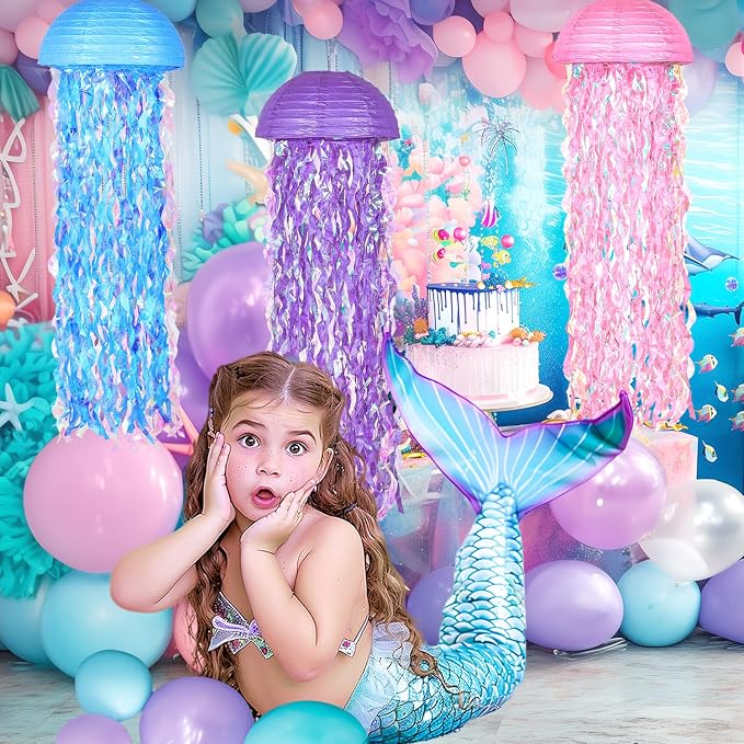 OBXT 10" Mermaid Jellyfish Lanterns – Pink Purple Blue Decorations - Image 2