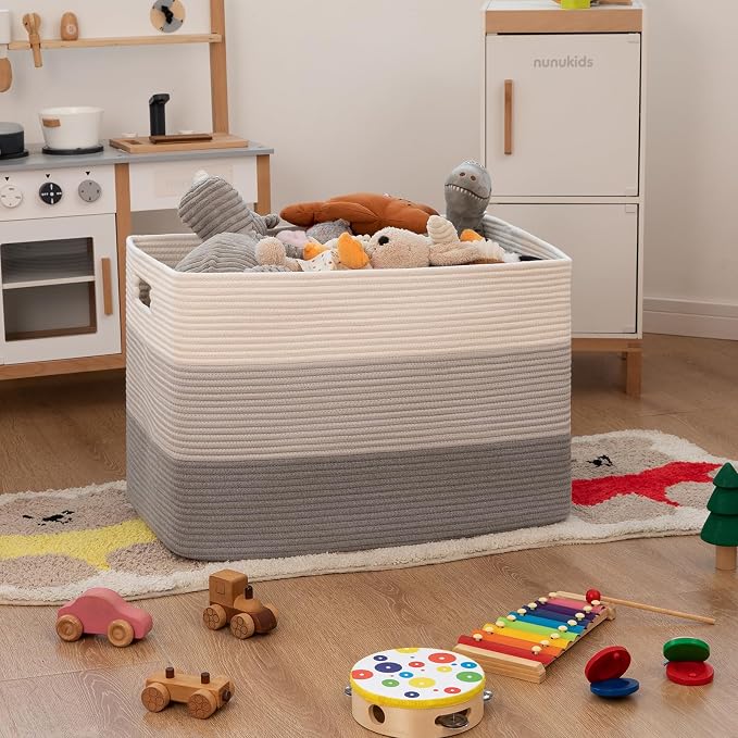 OIAHOMY Blanket Basket Laundry Basket Dog Toy Basket 108L Gradient Grey | Large - Image 2