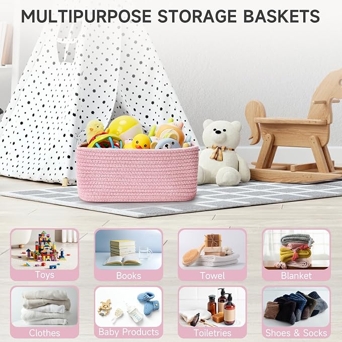 3 Pack Small Storage Baskets for Organizing, 11.8×7.8×5.1", Mixed Pink | Woven - Image 5