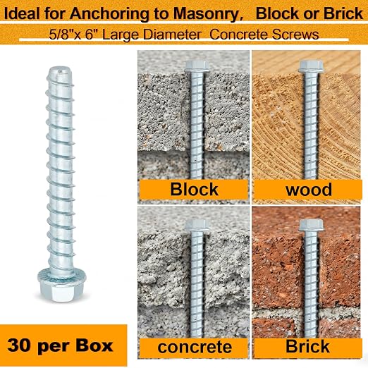Hicarer 30 Pack 5/8 x 5 Inch Concrete Screws Galvanized - Image 4