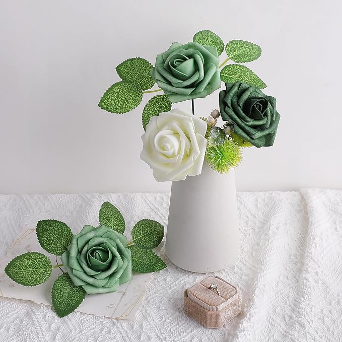 AmyHomie Forest Shades Rose 25pcs Real Looking Artificial Flowers w/Stem | - Image 4