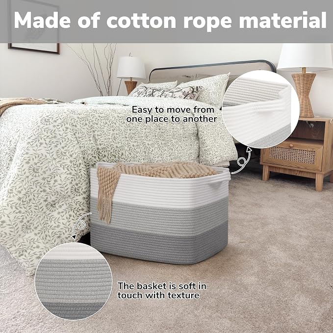 Goodpick 50L Large Woven Storage Basket, Gradient Gray | Stylish Gift Basket - Image 5