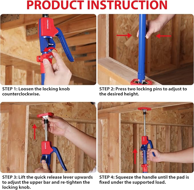 WORKPRO Cabinet Jacks, 54-114 in Adjustable Support Pole, 154 lbs, Fine Adjust - Image 3