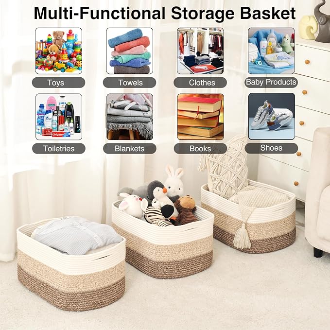 ICERZCZ Large Storage Baskets for Organizing Shelves, Woven Cotton Rope Bins - Image 4