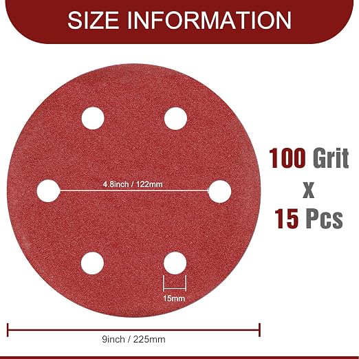 Awutzut 9 Inch 6 Hole Sanding Discs 100 Grit Hook and Loop - Image 3