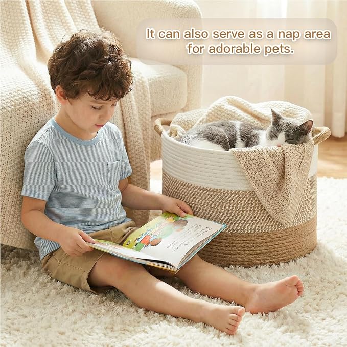 Artfeel 100L Large Cotton Rope Basket, Decorative Woven Blanket Storage - Image 3