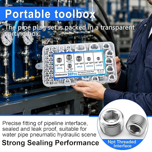 30Pcs Pipe Plug Fitting Assortment Kit, 304 Stainless Steel NPT Plug Set 5 - Image 5