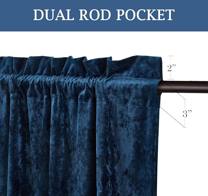 Chezmoi Collection Lux Navy Blue Crushed Velvet Curtains 2 Panel Set - Image 3