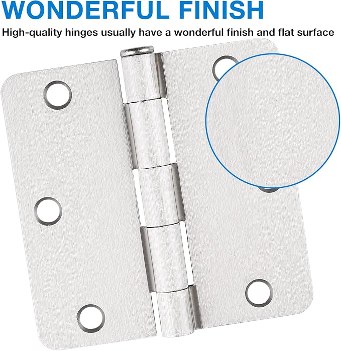 24 Pack Brushed Nickel Door Hinges 3.5 Inch 1/4" Radius Corners Standard | - Image 3