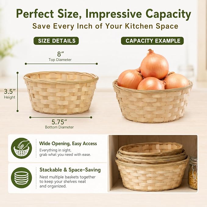 TOPZEA 10 Pack Round Gift Baskets, 8 Inch Natural Bamboo Woven Fruit Basket - Image 2