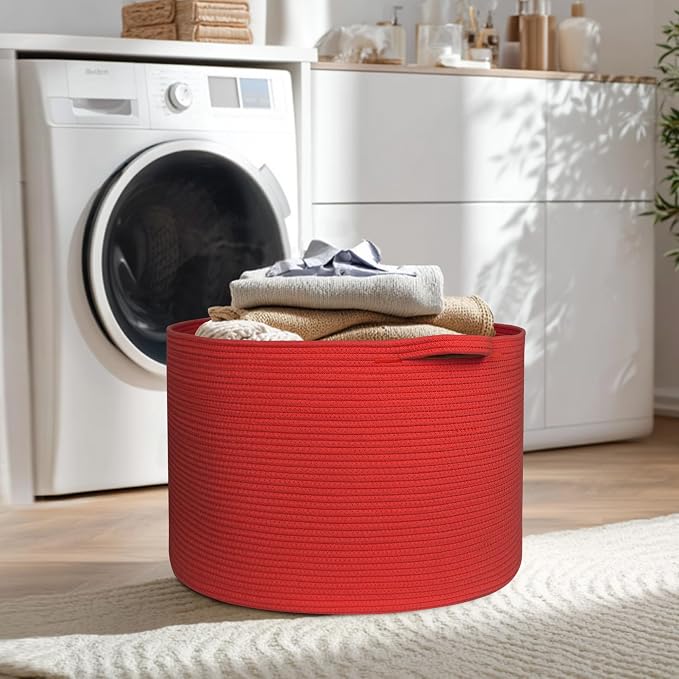 115L Extra Large Red Basket for Organizing, 23.6"x15.7" Jumbo Woven Cotton Rope - Image 7