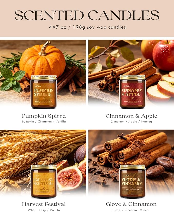 AOOVOO 4 Pack Fall Candles Set - 28 oz Autumn Candle Gift - Image 3