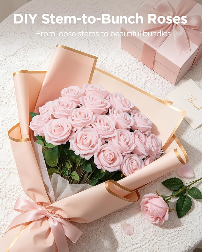 InnoGear Blush Roses Artificial Flowers 50 Pcs Fake Velvet Silk Rose Floral | - Image 5