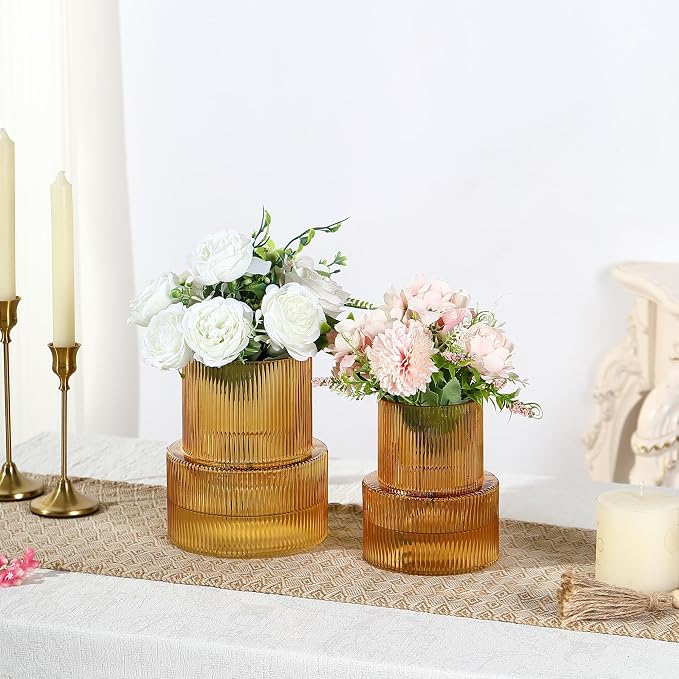 Ribbed Glass Vases for Bouquet, Amber Glass Vase for Tulips, Modern Vase for - Image 3