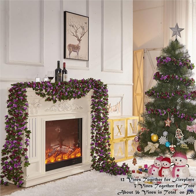 8Pcs x 8.2FT Artificial Flower Garland Rose Vine Decor, Hanging Faux Roses - Image 3
