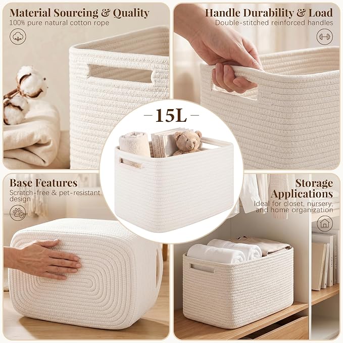 OIASKET 4Packs Natural Cotton Rope Storage Baskets - Image 3