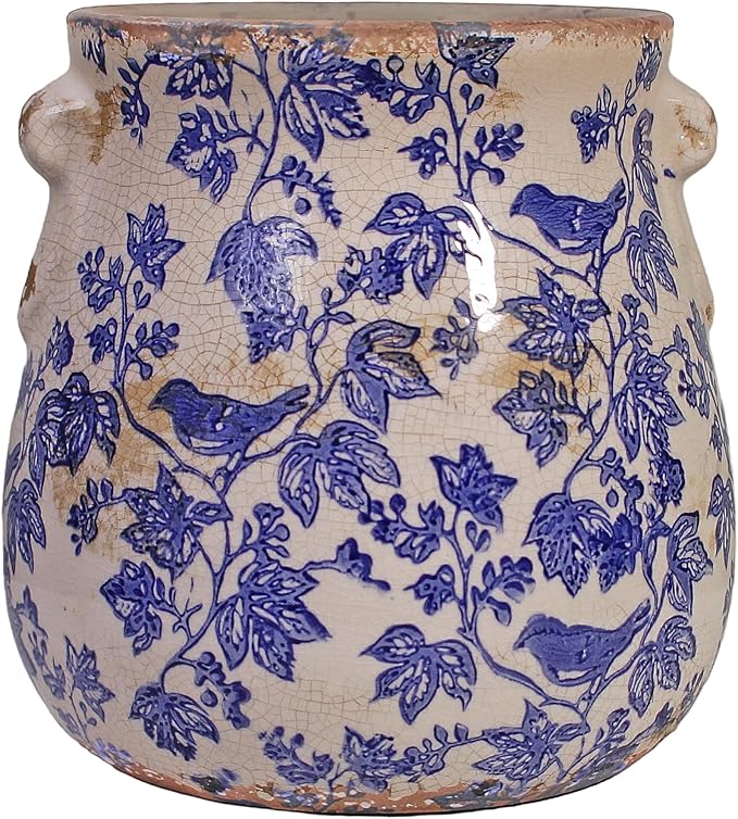 English Country Ceramic Planter, 6.7" Chinoiserie Vase & Utensil Holder | by XiaanJiaju