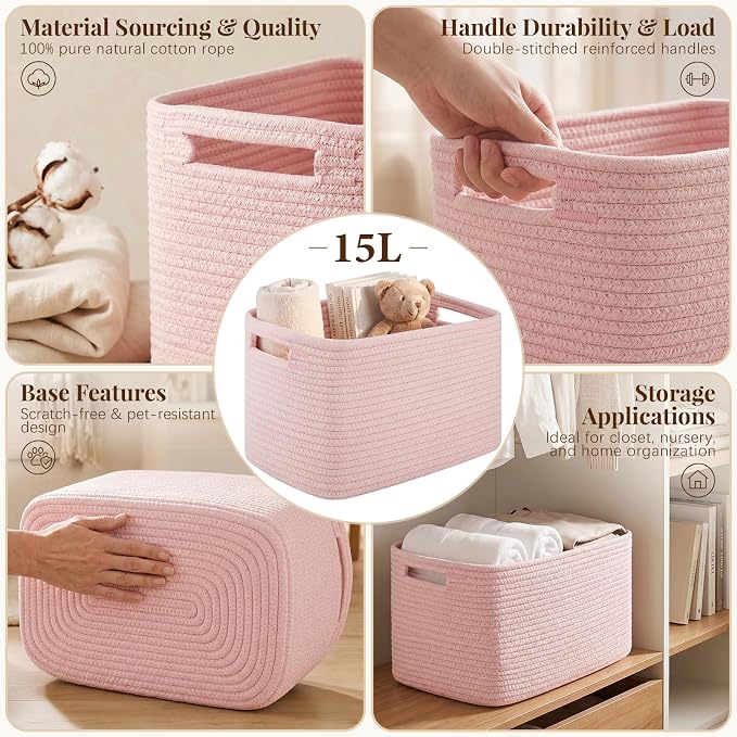 OIASKET 4Packs Natural Cotton Rope Storage Baskets - Image 3