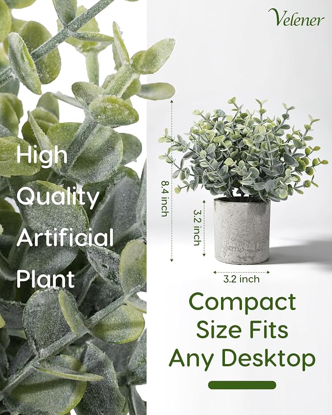 Velener 2 Pcs Small Fake Plants Eucalyptus, Artificial Plants Indoor - Image 2