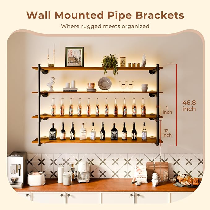 Industrial Wall Mount Pipe Shelf Brackets, Open Bookshelf Brackets - Image 2
