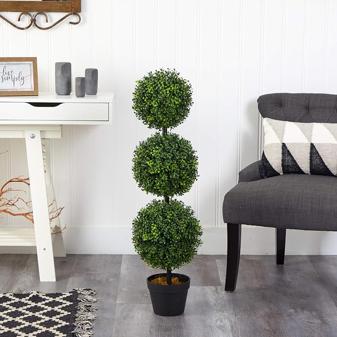 Nearly Natural 36 in Artificial Triple Ball Boxwood Topiary Tree - Image 8