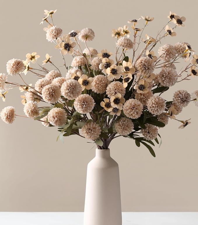 Fake Kiku Flowers, Faux Silk Pompon Mums Artificial Flowers, Chrysanthemum by HyeFloraartificialflowers