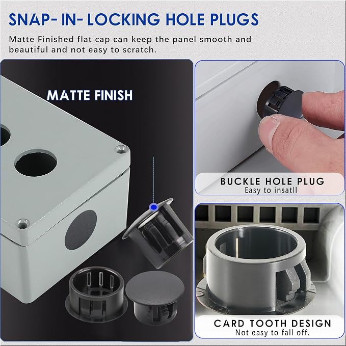300 PCS 5 Sizes Nylon Plastic Hole Plugs, 1/2 Inch Round Hole, Snap in Knockout - Image 4