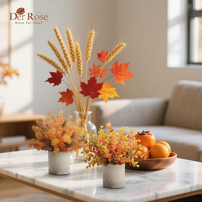 Der Rose 3 Pack Fake Plants Warm Orange Faux Plants - Image 4