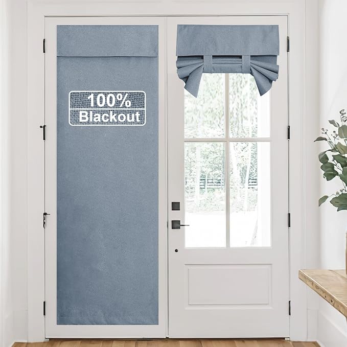 RYB HOME Linen Door Curtain 100% Blackout French Door Blinds by RYBHOME