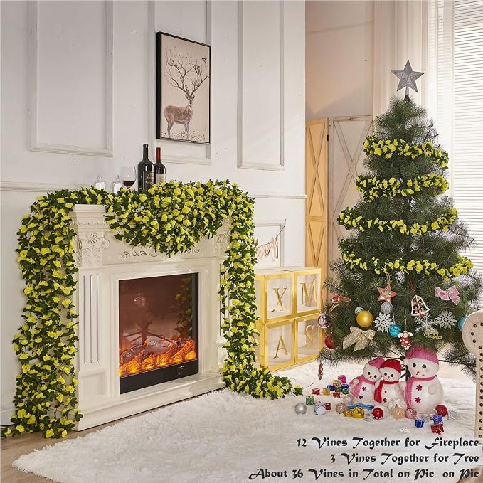 8Pcs x 8.2FT Artificial Flower Garland Rose Vine Decor, Hanging Faux Roses - Image 4