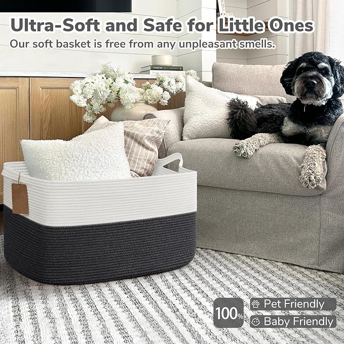 Goodpick 75L Extra Large Woven Rope Blanket Basket, Dark Gray | 22" × 17" × 12" - Image 5