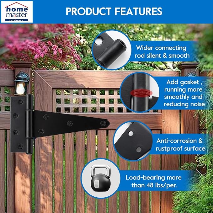 HOME MASTER HARDWARE 8" Heavy Duty Gate Hinges, 2 Pack T Strap Hinges | Steel - Image 4