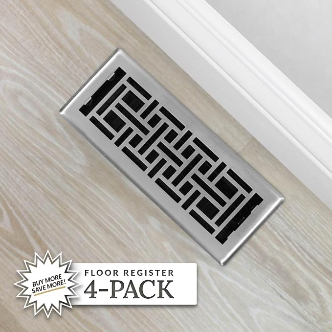 Decor Grates AJH412-NKL Oriental Floor Register, 4x12 Inches, Brushed Nickel - Image 3