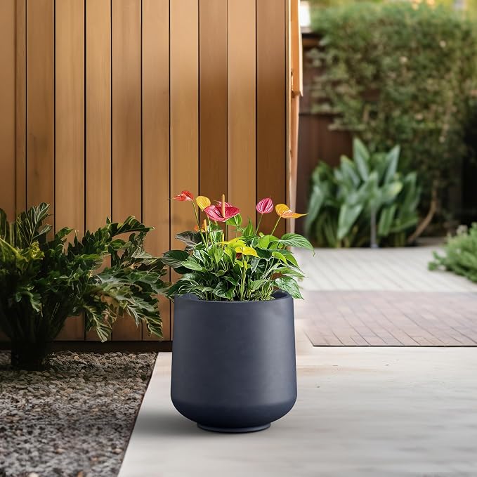 Kante Large Round Curved Charcoal Concrete Planter 16.5" Dia - Image 6