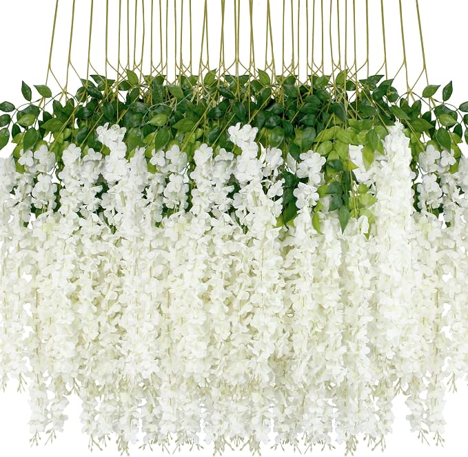 36Pcs Artificial Wisteria Flowers 3.6 Feet/Piece White Dense Artificial Fake by HanYun