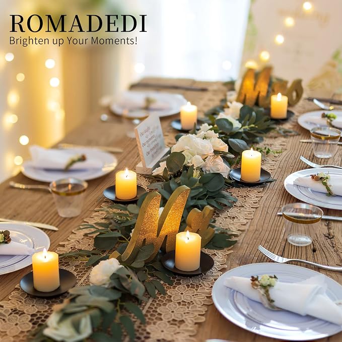 Romadedi Black Iron Pillar Candle Holder Plates, Decorative Stand Pack of 2 | - Image 3