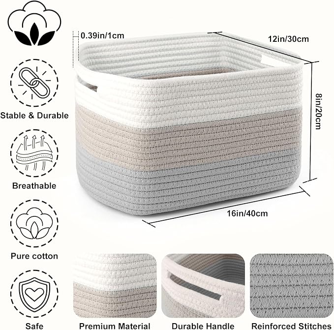 4 Pack Large Storage Baskets for Organizing, and Clothes, Cotton Rope Basket - Image 2