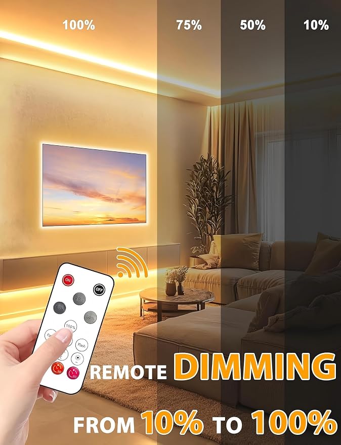 Lamomo COB LED Strip Lights 20Ft, Warm White Dimmable Self-Adhesive Led Rope - Image 2