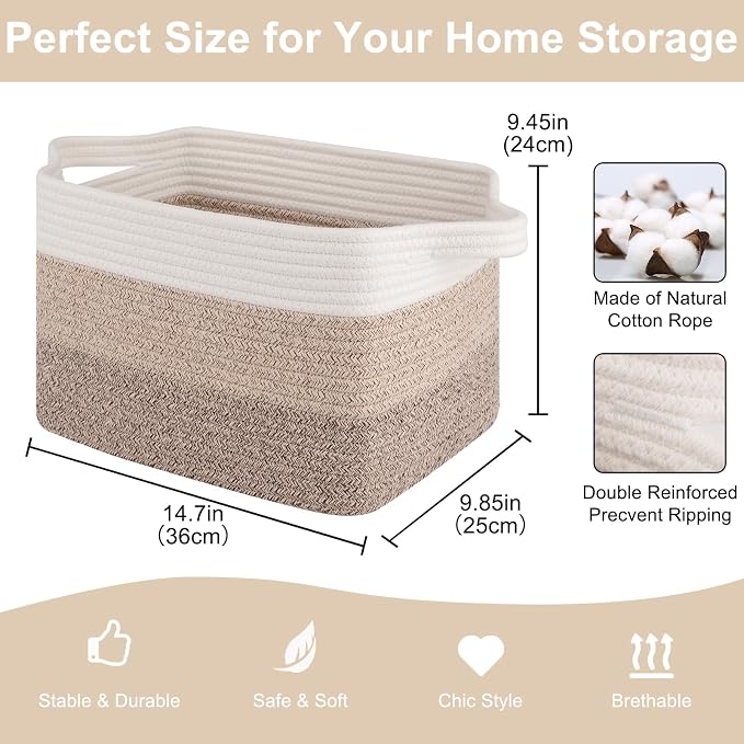 OIASKET Storage Baskets for Organizing, Woven Baskets for Shelves, Rectangle - Image 2