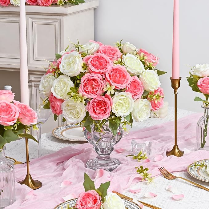 4 Packs Peonies Artificial Flowers Mixed White Pink Silk Artificial Peonies | - Image 2