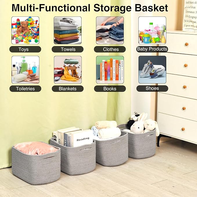 ICERZCZ Small Storage Baskets for Shelves Organizing, Woven Cotton Rope Baskets - Image 4