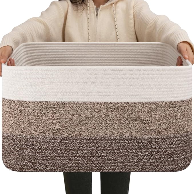 OIAHOMY Blanket Basket Laundry Basket Dog Toy Basket 75L Dark Brown | Large by MasterofSpaceOptimization