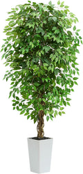 7FT Artificial Ficus Tree, 84 Inch Realistic Faux Silk Ficus Floor Plant by TXABL