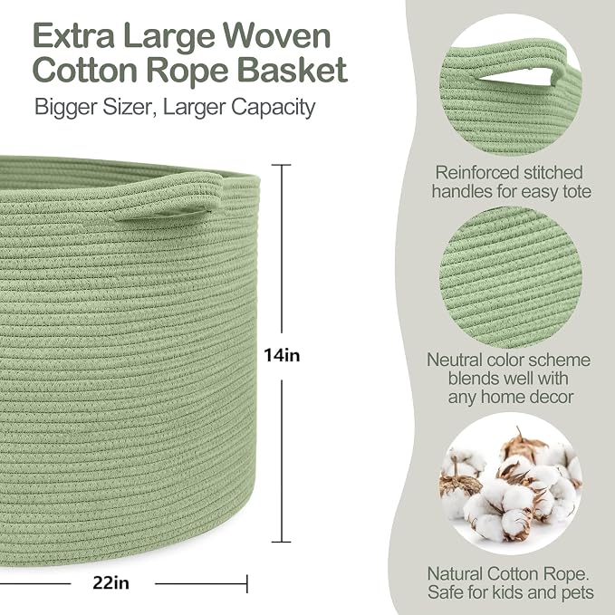 Extra Large Green Basket, Nursery Laundry Basket, Cute Kids Toy Storage Bin - Image 2