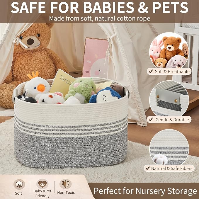 Laundry Hamper with Handles, 72L Rope Laundry Basket, toys and laundry in - Image 8