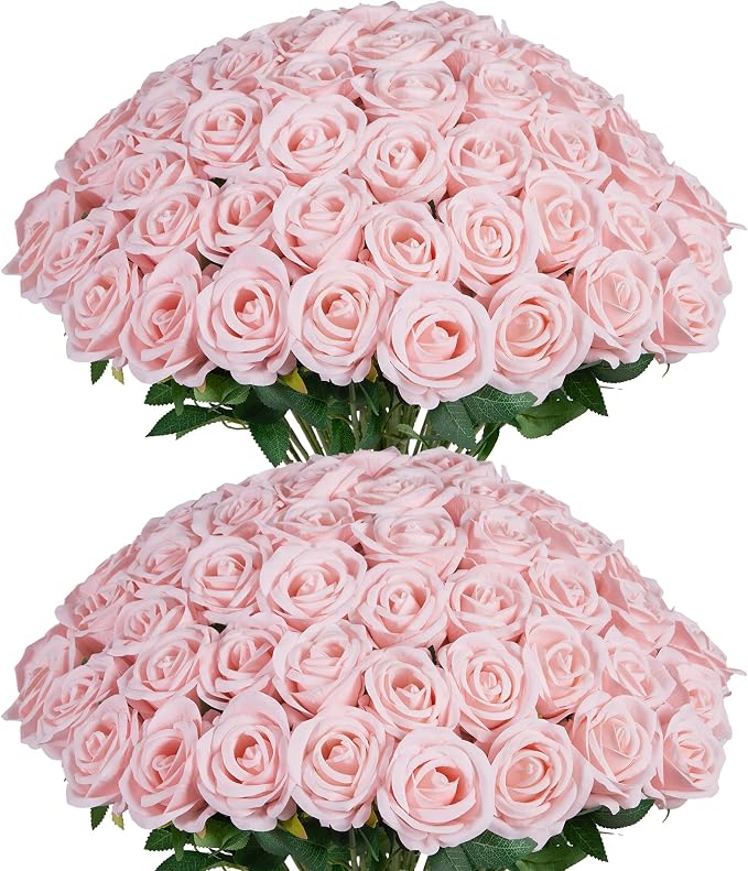 InnoGear Blush Roses Artificial Flowers 50 Pcs Fake Velvet Silk Rose Floral | by InnoGear